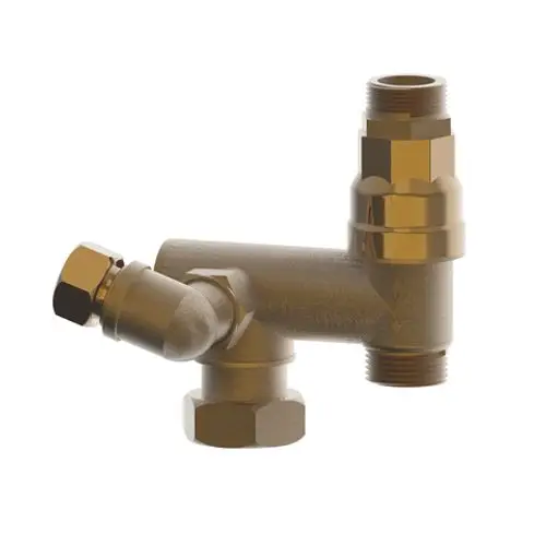 Versorgungsanschlussfitting aus Metall von Roth, mit zwei Anschlussgewinden und einem abgewinkelten Schlauchanschluss zur Verbindung in Installationen.